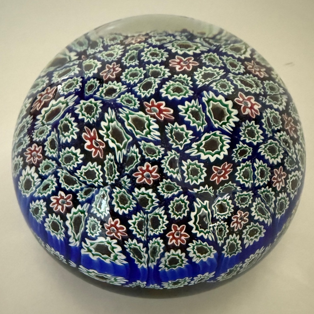 Vintage Murano Art Glass Millefiori Floral Paperweight 3.5" - Mint Condition